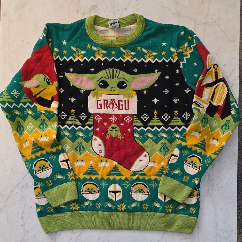 Star Wars Grogu Crewneck Sweater Green Yellow